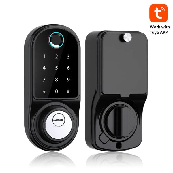 Trava bloqueio de porta digital Tuya App trava de porta eletrônica Wi -Fi scanner de impressão digital Senha de Keyhole Smart Lock for Home Hotel à prova d'água