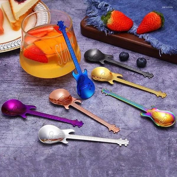 Löffel süße Kaffee und Tee -Tischgeschirr 304 Edelstahl Cartoon Gitarre Eis Dessert Milch Mixing Scoop