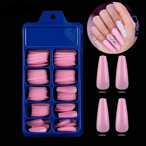 100pcs/caixão de caixa Falsa unhas mista tamanho misto de cor sólida Formulário de extensão artificial fosca para acessórios de arte falsa Dicas de acessórios