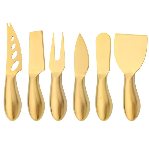 Goldener Matt Edelstahl -Sttel -Griff -Käse -Messer -Set Mini Butter Slicer Pizza Cutter Back Y240321