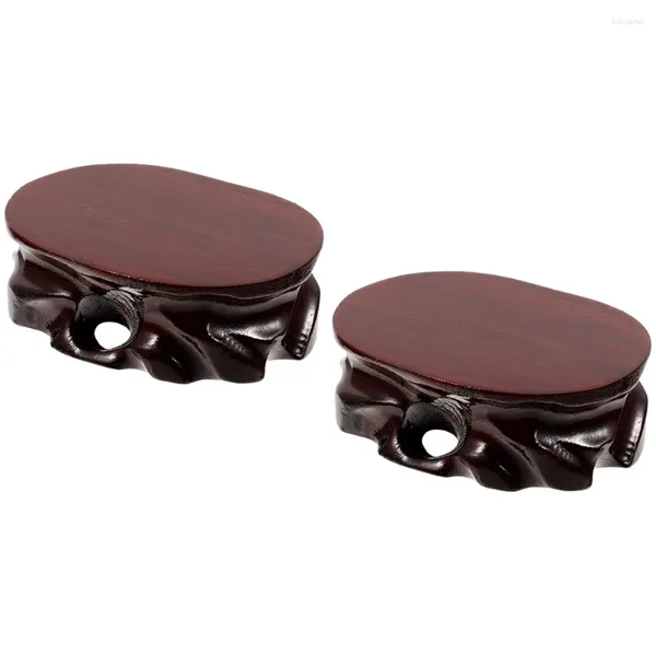 Estatuetas decorativas 2 pcs de madeira maciça e pedras raras de madeira vaso de vaso de base de madeira Stand para prateleira de bule de chá