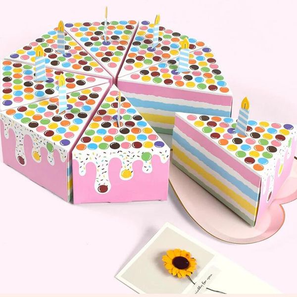 Triangle Rianbow Kuchenformpapierbeutel Verpackung Box Hochzeitsgeschenke für Gäste Süßigkeitenschachteln für Hochzeits Babyparty -Party 300pcs