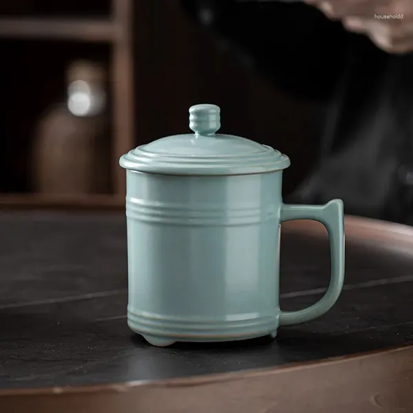 Чайные чашки суши-керамика Офис Кубок с крышкой керамики с керамическим домохозяйством зеленый набор изысканные подарки