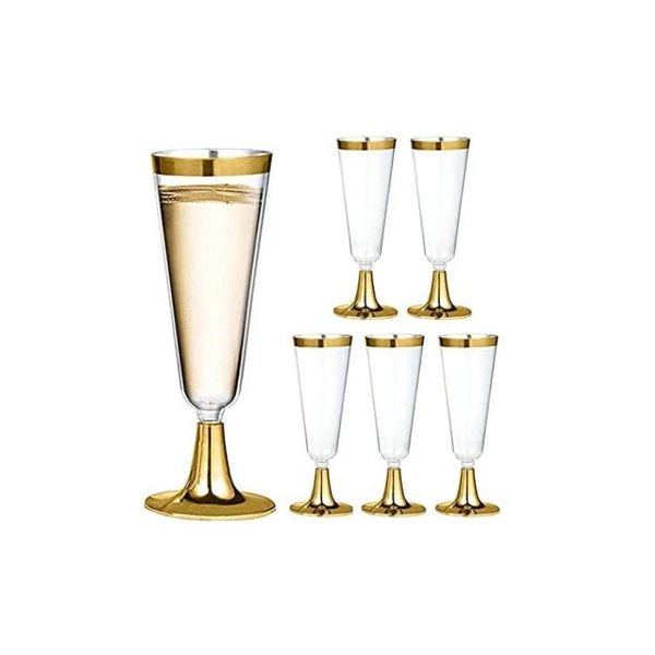 Outros drinkware de drinkware flautas de champanhe de 4,5 oz copos de ouro descartáveis copos de torrada clara para entrega de queda de casamento h dhqoh