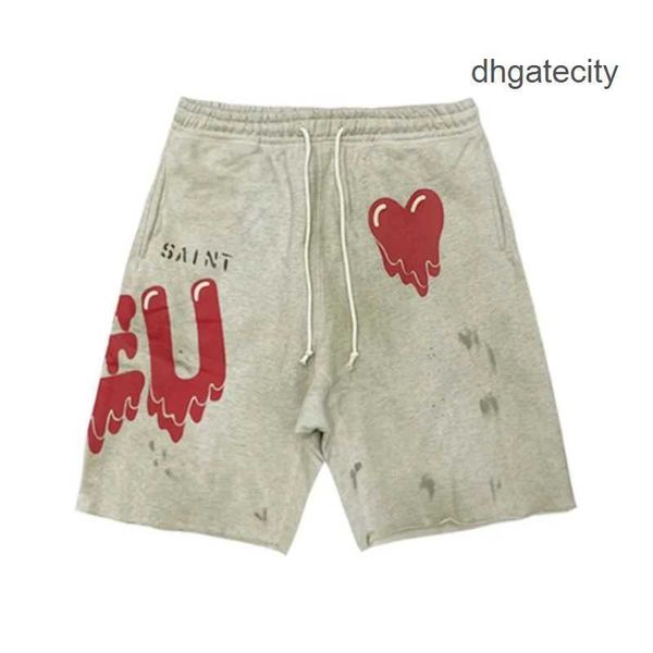 Shorts da uomo Saint Michael Dissolve Love Mens Womens Lavato Shorts di lavaggio sporco distrutto di alta qualità 1 Shorts casual estivi vintage J240402