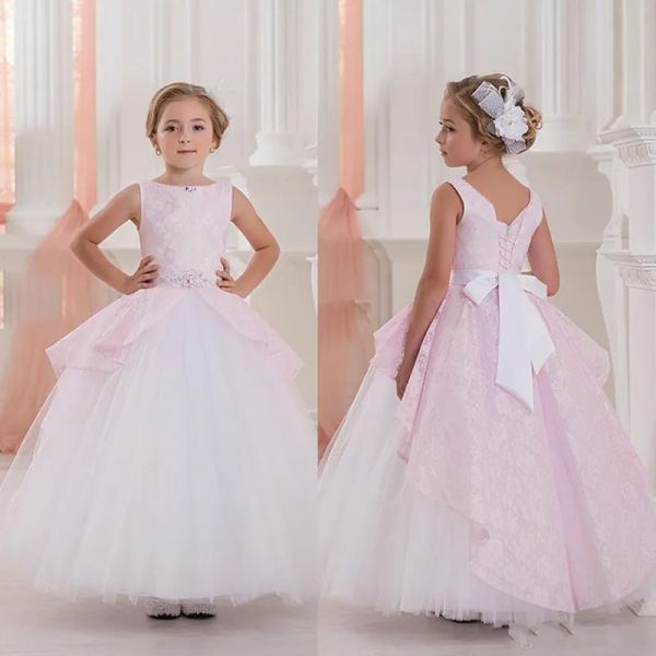 Kleider süße rosa Ballkleid Perlen Blumenmädchen Kleider für Hochzeit