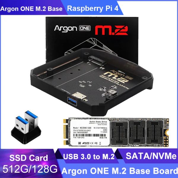 Случаи Raspberry Pi 4 Argon One M.2 Правление расширения USB 3,0 до M.2 SATA M.2 SSD SSD NVME M2 512G 128G База адаптера для Argon One V2