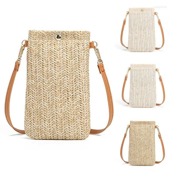 Umhängetaschen Brieftasche Frauen diagonale Strohhalm gewebtes Handy Clutch Bag Ladies Geldbeutel Sommer Strand Reisen Frau MINI KARTE HELTER