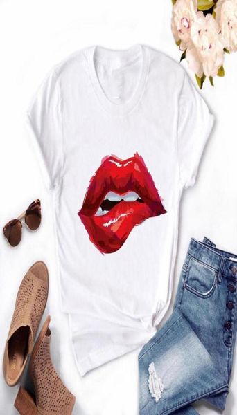 Sexy Lippen Design Frauen Sommer T -Shirt Tops weiße Damen süße kurze Ärmeln Kleidung Mädchen Mund gedruckt Tees Größe S3xl83124173035687