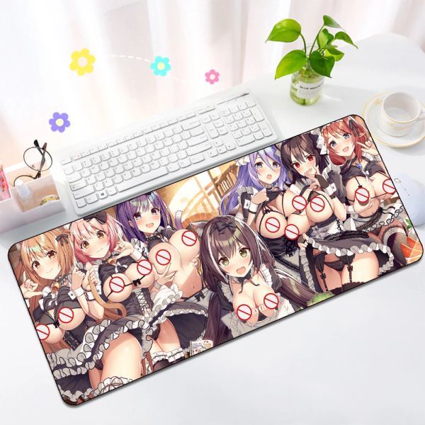 Impressoras Genshin Impact mouse pad hd impressão mousepad sexy rosa garota grande peitos nus mouse pad 40x90cm Mat gamer teclado de mesa de mesa