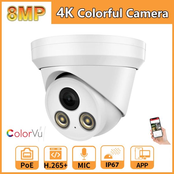 Kameras Hikvision kompatible 4k Colorvu IP -Kamera Farbe Nachtkamera Bunt 8 MP 5MP Build in Mikrofon POE -Sicherheit cCTV H.265 Schwarze Farbe