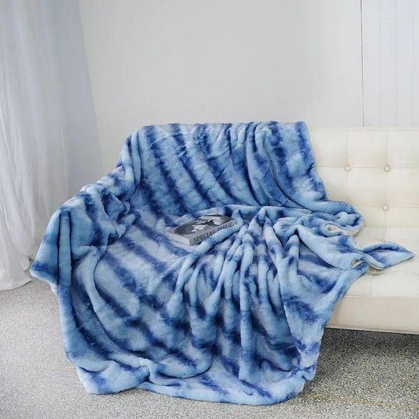 Coperte da sogno a strisce blu lettiera di lusso in finta pelliccia lancia divano coperta ufficio comodo trapunta addensato inverno autunno
