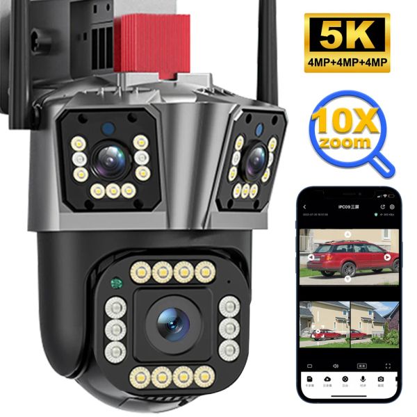 Камеры 5K HD Wi -Fi IP -камера 12MP Three Lens 10x Zoom Outdoor Auto Tranking