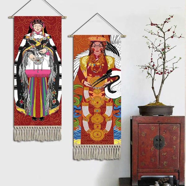 Hapentasyonlar Tibet kız baskılı duvar asılı goblen kaydırma resimleri tibet etnik tarzı yatak odası sanat poster ev dekor