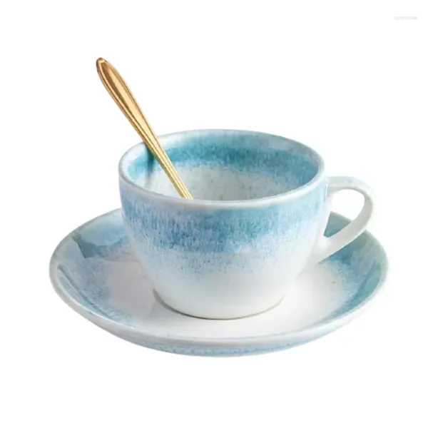 Cups Saucers Kaffeetasse Set kostenlos mit Untertassenlöffel Retro Mode Nordic Style Eco-freundliches Keramik-Trinkwerkzeug für Home Office Tea J496