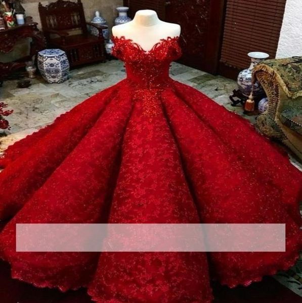 Красная пухлая юбка для шарикового платья Quinceanera платья милые аппликации кружевные бисера с плеча Дешевое сладкое платье 7248919