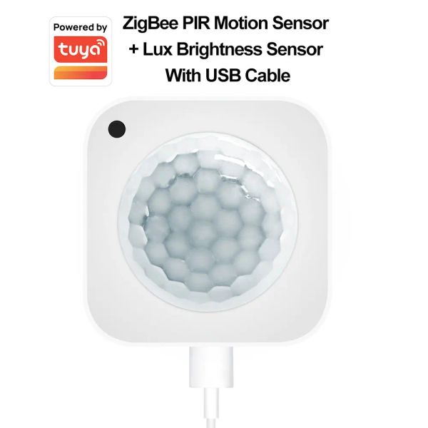 Detector 2 em 1 Tuya ZigBee Motion with USB Power Pir Lux Bleless Sensor Smart Life Life Infravermelho Automático Automação de Alarme de Alarme Automação