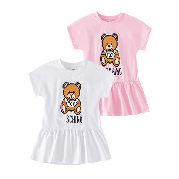 Vestidos de Princesa de Designer de Menina Princesa Crianças Vestido de Letra de Cartilhas Meninas Meninas Moda de Moda Curta Roupas de Impressão de Urso Bh232