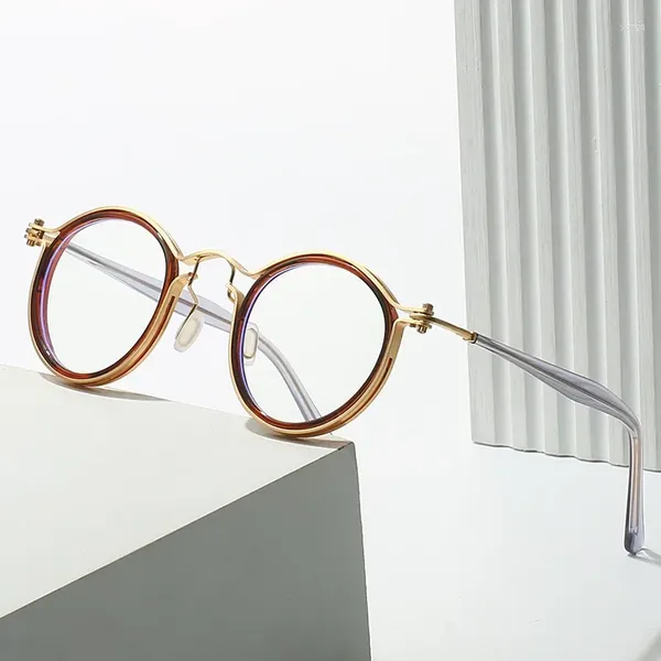 Óculos de sol Design de marca de alta qualidade Aço inoxidável Pochromic Anti -Blue Light Glasses para homens e mulheres Retro Round Optical Frame