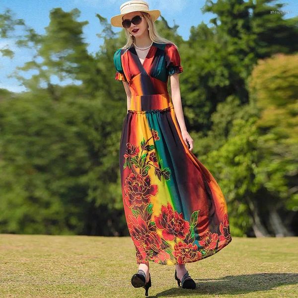 Vestidos de festa vestido de verão para mulheres estamadas florais Bohemian Trends Events Elegance V-deco