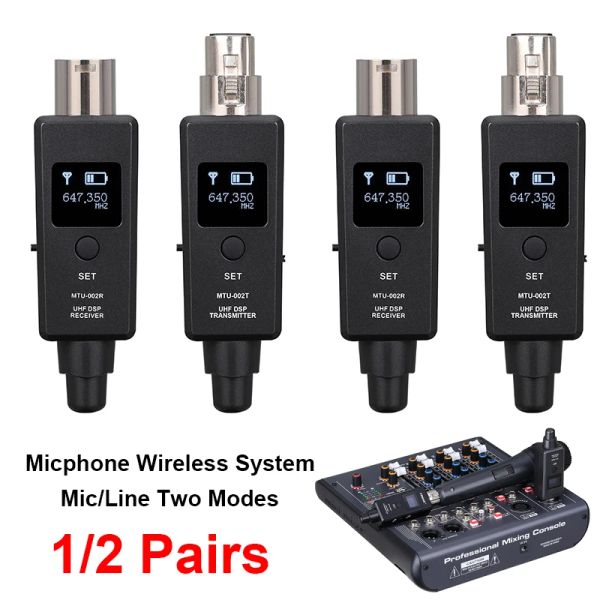 Zubehör 2/1pcs Mikrofon Wireless System UHF DSP -Transmitter -Empfänger integriert Doppelantennen mic/Linie zwei Modi für dynamisches Mikrofon