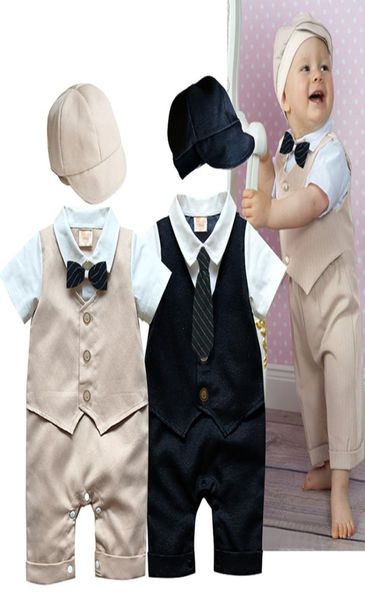 2016 2pcs meninos bebês crianças crianças cavalheiros terno chapéu bodysuit de verão garoto cavalheiro tirhe theble roupas de escalada com mangas curtas boys6072103