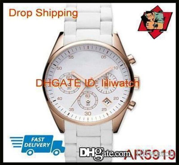 100 Original Japan Movement Drop New Edelstahl Quarz Watches Chronographenliebhaber White Watch AR5919 AR59207340393