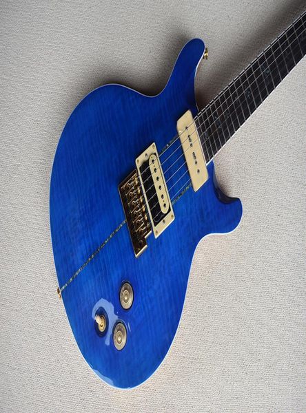 CHIUSTER CHIUST Custom Blue Electric Guitar con Gold HardWarep90 PickUpabalOne Birds Fret InlayFlame Maple Veneercan essere personalizzato9855328