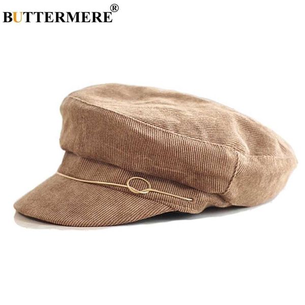 Chapéu de borboleta borra de borboleta para o newsboy de outono Capleond Corduroy Khaki Painter Hat Flat Ladies Solid Casual Classual Baker Boy Black Q240403