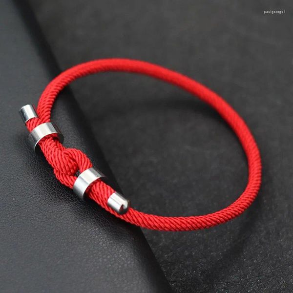 Bracelets de charme Pulseira de rosca vermelha sortuda para homens Despertar aço inoxidável Cadeia de cordão ajustável Pulsera roja de proteccion