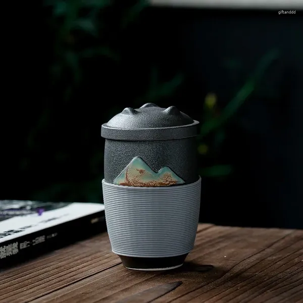 Tazze da tè sushi ceramica da filtro tazza con coperchio artista di colore dipinto a mano da viaggio sacchetto di ceramica set antispla
