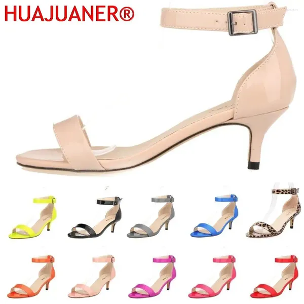 Sandálias Huajuaner Moda Multicolor Aberto do dedo do dedo do pé Mulheres de salto alto Sexy Sapatos de senhora Buckle de 5 cm de salto baixo verão