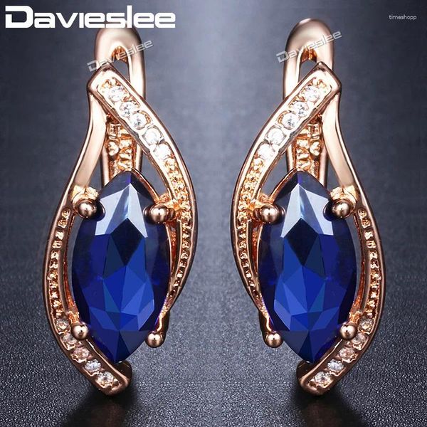 Orecchini per borchie Davieslee Blue Stone for Women 585 Rose Gold Gold Foglia Round Womens Earring Fashion Gioielli regalo DGE136