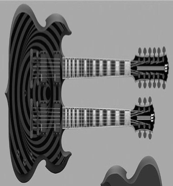 Zakk Wylde Audio Barbarian 12 6 Strings Double Seck Matte Black Behemoth SG Пикапы EMG Черное оборудование Большое B5155361