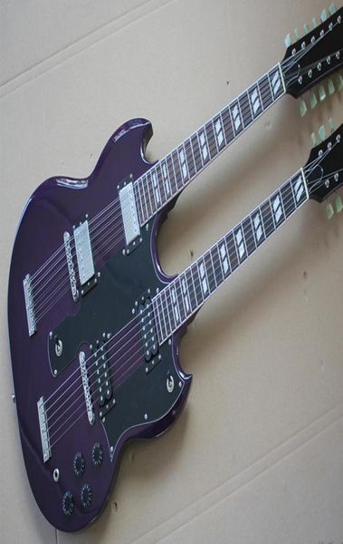 6 12 String Purple Doublenecked Guitar Guitar com Pickup preto de alta qualidade para fornecer serviço personalizado de personalização8828610