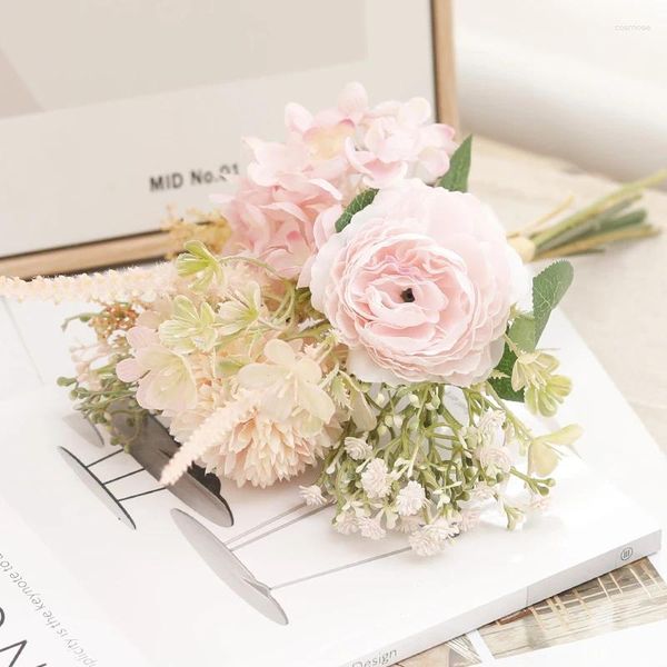 Декоративные цветы розовые искусственные шелковые пиони букет Babysbreath Hydrangea Faux Wedding Wedding Home Home Commort