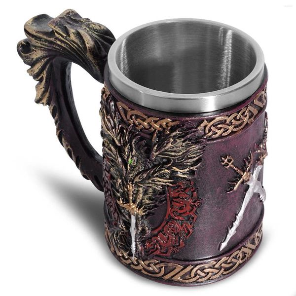 Tazze in stile nordico vikings birre tazza tazza drago medievale smaug resina in acciaio inossidabile acciaio retrò tankard tap tazza di vino regalo in vetro