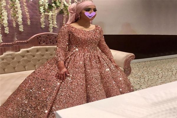 Abiti da ballo d'oro rosa musulmani abiti da ballo in paillettes lunghi abiti da donna Dubai Domande riflettenti festa di abbigliamento su misura Vestidos de Gala7077399