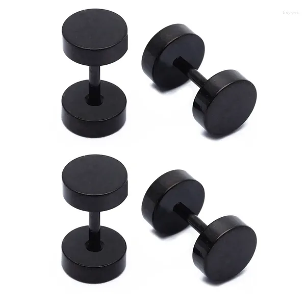 Brincos de garanhão 2 par de barbell de aço inoxidável masculino preto 6mm de 6 mm