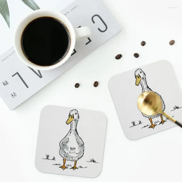 Tischmatten Duck Coasters PVC Leder-Placematen Nicht-Schlupf-Isolierung Kaffee für Dekor Home Küche Ess-Pads Set von 4