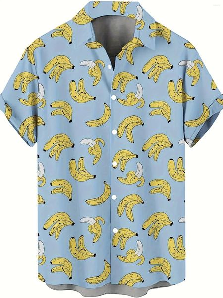 Camisas casuais masculinas Cartoon Banana Padrão de lapela Camisa Primavera e verão Havaiano Grande tamanho vendendo manga curta