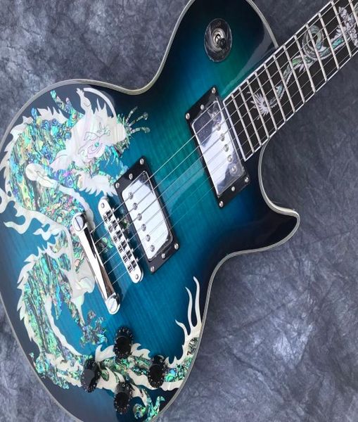 Limited LP E -Gitarrenkörper Mahagoni Flame Maple Choi bei Muster Dragon Inlay Support Custom1887803