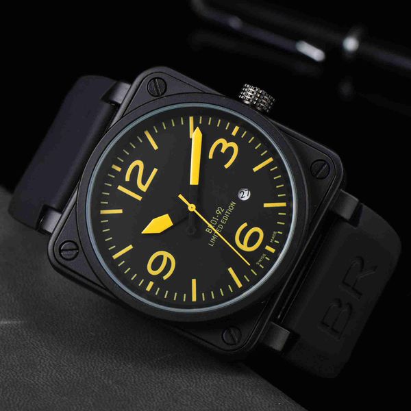 Top da marca Luxo masculino assista a tira de borracha Timer multifuncional Black Strap Watches para homens Ross Square Watch Mechanical Movement Watches de alta qualidade com caixa