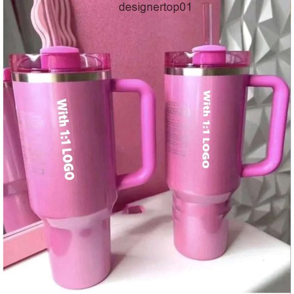 Stanleness Us Stock Limited Edition The Queencher H2.0 40oz Mugs Cosmo Pink Parade Tumblers Coppe per auto isolate Termos Valentino Regalo Pink Sparkle Wkks