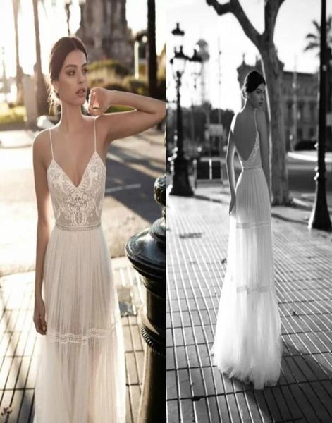 Gali Karten Cheap 2018 Свадебное платье кружево V Neck Bohemian Bridal Howns A Сексуальные свадебные платья без спинки летние пляжи9307889