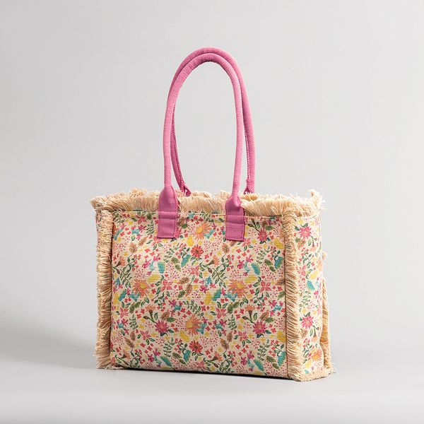 Sacolas de praia de lona floral retro com borlas com borlas grandes bolsa grande bolsa rosa bolsa de alta qualidade Bag de viagens férias férias verão novo estilo impresso