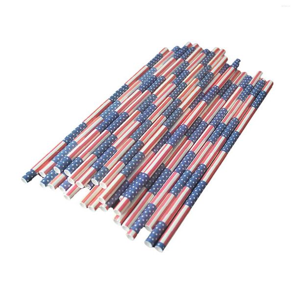 Drinkings de palha de 100pcs papel degradável de degradação American Flag Patriótico Independência do Dia das Ferramentas de Decoração