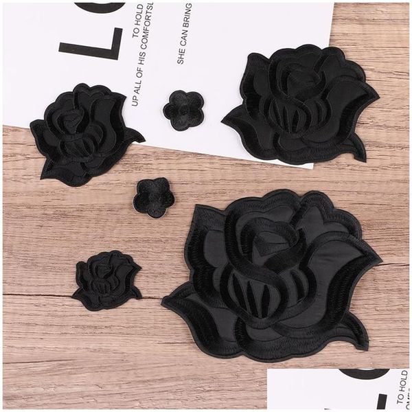 Nähen Begriffe Werkzeuge Nähen oder Eisen auf es kühle schwarze Rose Unterschiedliche Blume Blume gestickte Applikationen für Kleidung Jacken Hüte Drop de dhcyb