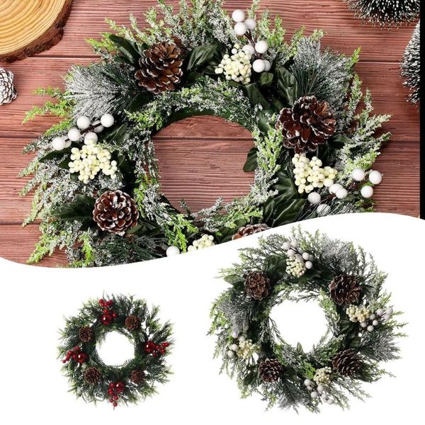 Flores decorativas Christmas Wreath Wreath Red Fruit Pine Cone Garland Natal Tree Door Wall Door pendurado Rattan para a festa 2024 anos Navidad Presente