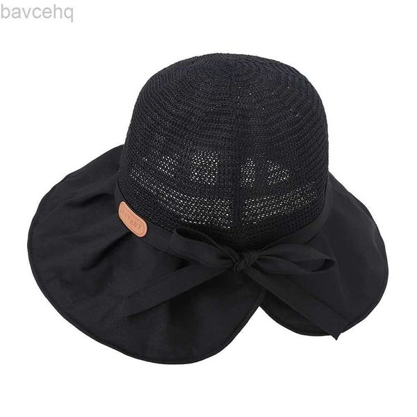 Breite Krempe Hüte Eimerhüte Neue Sommer atmungsaktive Breite Brim Beach Bucekt Hut Frauen falten koreanische Bogenknotenfischer Hut Outdoor Anti-UV-Schutz Sonnenhüte 240407